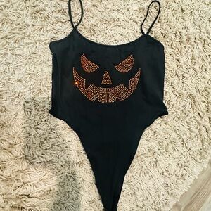SHEIN Black Halloween 🎃 Bling One Piece High Cut Bodysuit NWT
